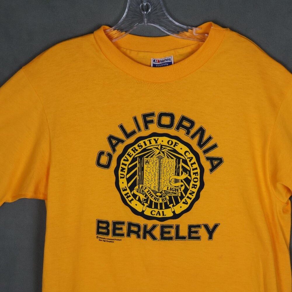 Vintage 80s Cal Berkeley Shirt Mens Large Yellow Blue School Seal Single Stitch